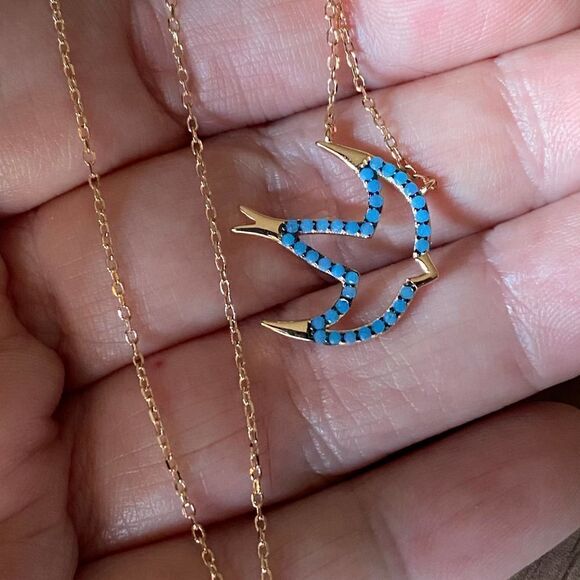 Dove Nano Turquoise 18k Plated Rose Gold Sterling Silver Minimalist Necklace - Picture 1 of 6